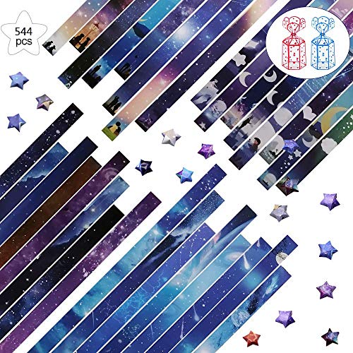 544 Sheets Origami Stars Paper with 2 Plastic Storage Box, 32 Different Designs of Beautiful Starry Sky for DIY Paper Crafts Kids Folding Origami Lucky Star Paper Strips - Thumbnail 7