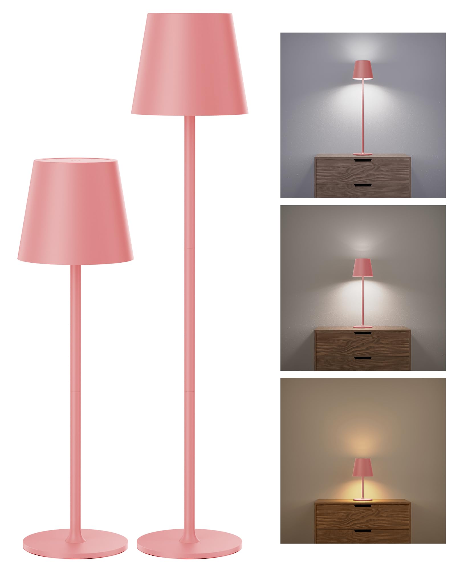 Cordless Table Lamps Rechargeable, 3 Adjustable Height, 5000mAh Battery Operated, 3 Colors Smooth Dimming, Portable LED Waterproof Table Lamp for Dining, Bedroom, Outdoor (2 Pack-Girly Pink) Image