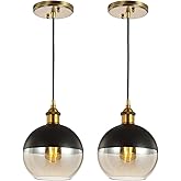 JONATHAN Y 7.5" Brass Gold 1-Light/Black Mid-Century Modern Globe Pendant Light, Adjustable LED Hanging Ceiling Fixture, Cham