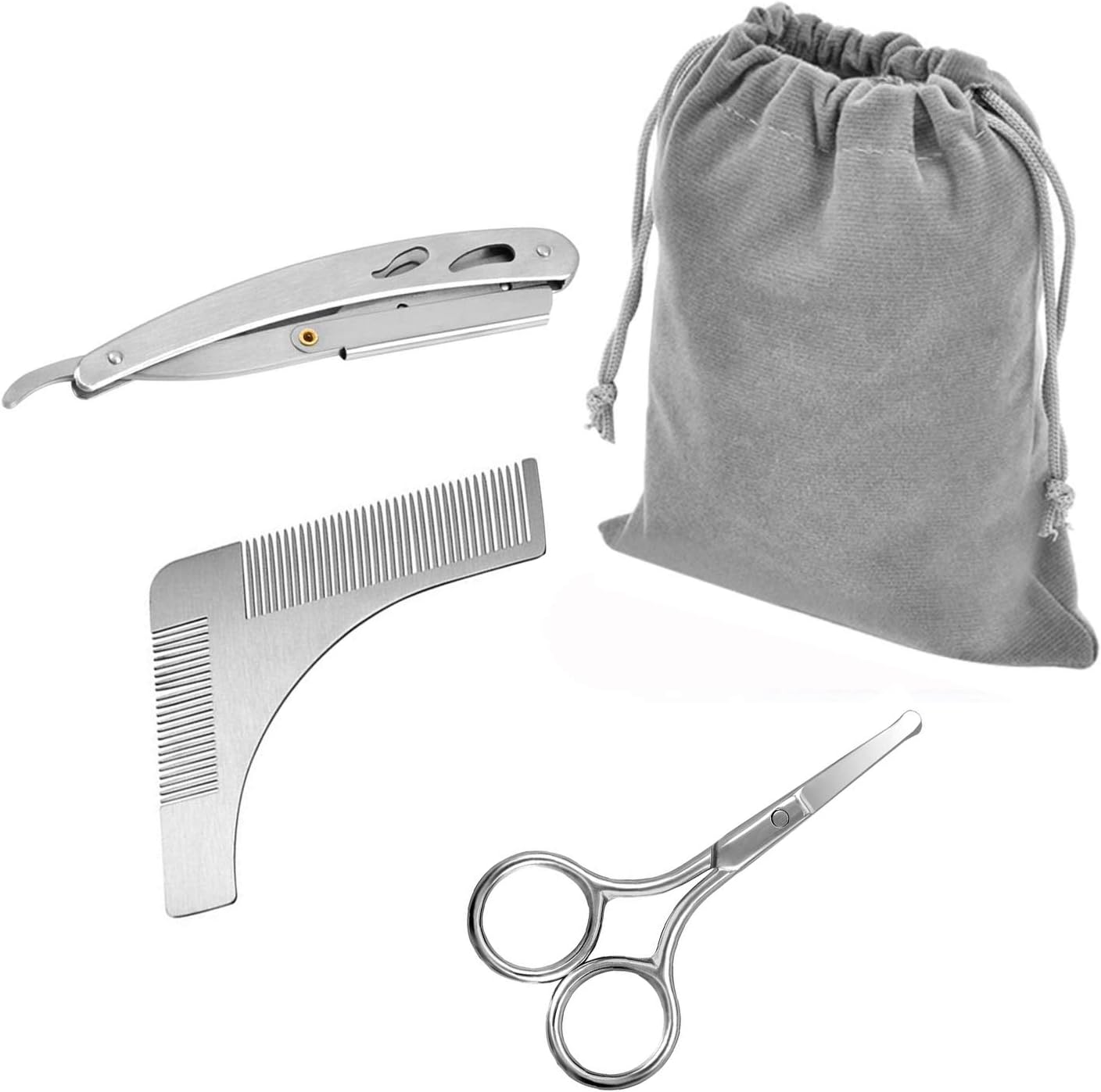 Cut Throat Razor Set for Men, KEAIDUO Beard Shaping Tool Grooming Kit With Cut Throat Razor, Template Comb and Scissors with Gift Bag