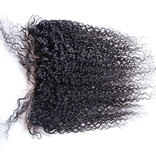 Addcolo 13x4"Curly Hair Full Lace Frontal Closure Ear To Ear Free Part Unprocessed Brazilian Virgin Human Hair Extensions Top Lace Front Closures With Baby Hair Bleached Knots (18 Inches)