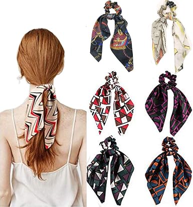 Amazon シュシュ リボン ヘアゴム スカーフ柄 シフォン シュシュ
