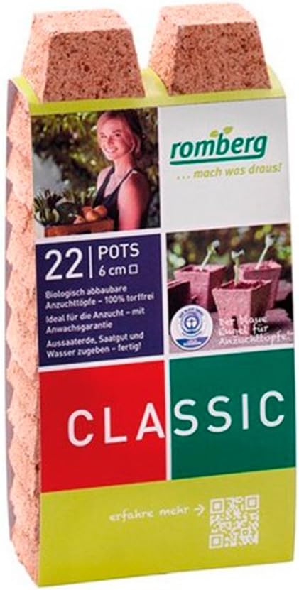 22x Square Biodegradable Coconut Fiber Pot Romberg Classic Pots (6cm)