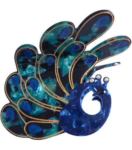 Women’s Vintage Peacock Elegant Gold and Blue Crystal Brooch Hair Clip Amazon.com : Buankoxy Women main image 3