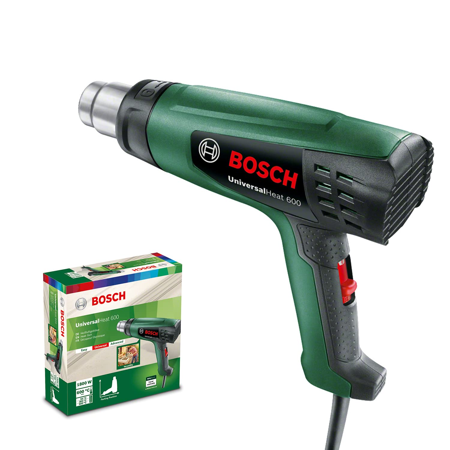 Bosch Home and Garden Heat Gun UniversalHeat 600 (1800 W, Temperature: 50 / 300 / 600 °C, In Carton Packaging), Design 2019, Pale Green