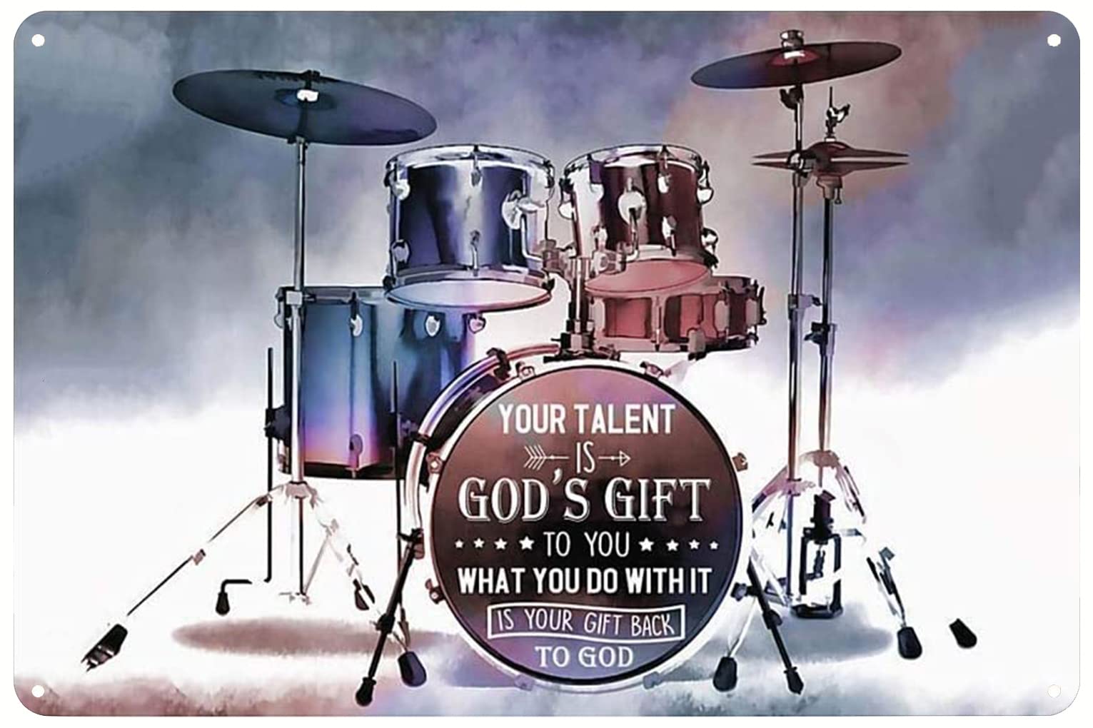 Photo 1 of Metal Tin Signs Drummer Your Talent is God's Gift to You What You Do with It Gift Back Wall Art Hanging Painting Watercolor Living Music Classroom Home Decor Drum Poster Man Cave 12x8 inch