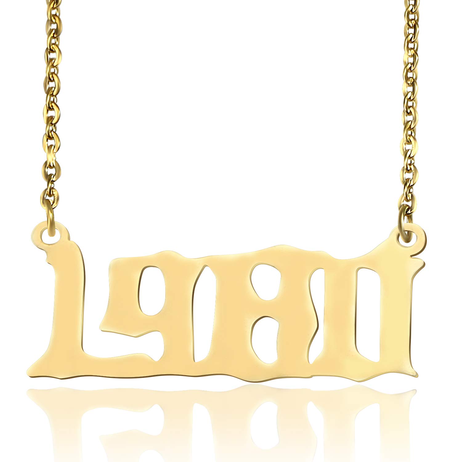 Personalized Birth or Important Years Necklace,Year Number in Old English Font Pendant Necklace Birthday Gift Charm Friendship Necklace Jewelry for Women Girl (1980)