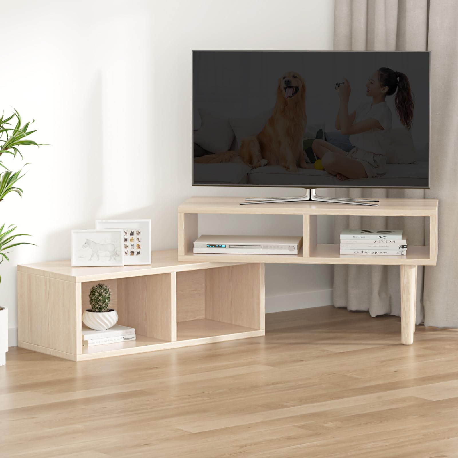 [禄越] テレビ台 ローボード TV台 テレビラック 伸縮 テレビボード コーナー 角度調整 省スペース 収納 32-40V型対応 北欧 木目 おしゃれ 家具 リビング テレビ収納 TVラック TVボード （ナチュラル） の商品画像