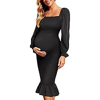 LAHILO Long Sleeve Maternity Sweater Dress for Fall Winter, Knit Ribbed  Maternity Bodycon Dress Black at Amazon Women's Clothing store