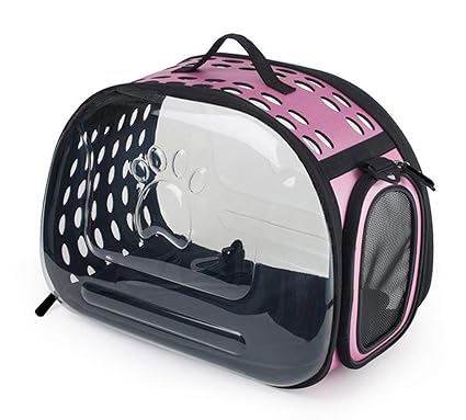 Emily Pets Pet Carrier Collapsible Travel Friendly Transparent Carrier for Cat & Small Dog (Pink)