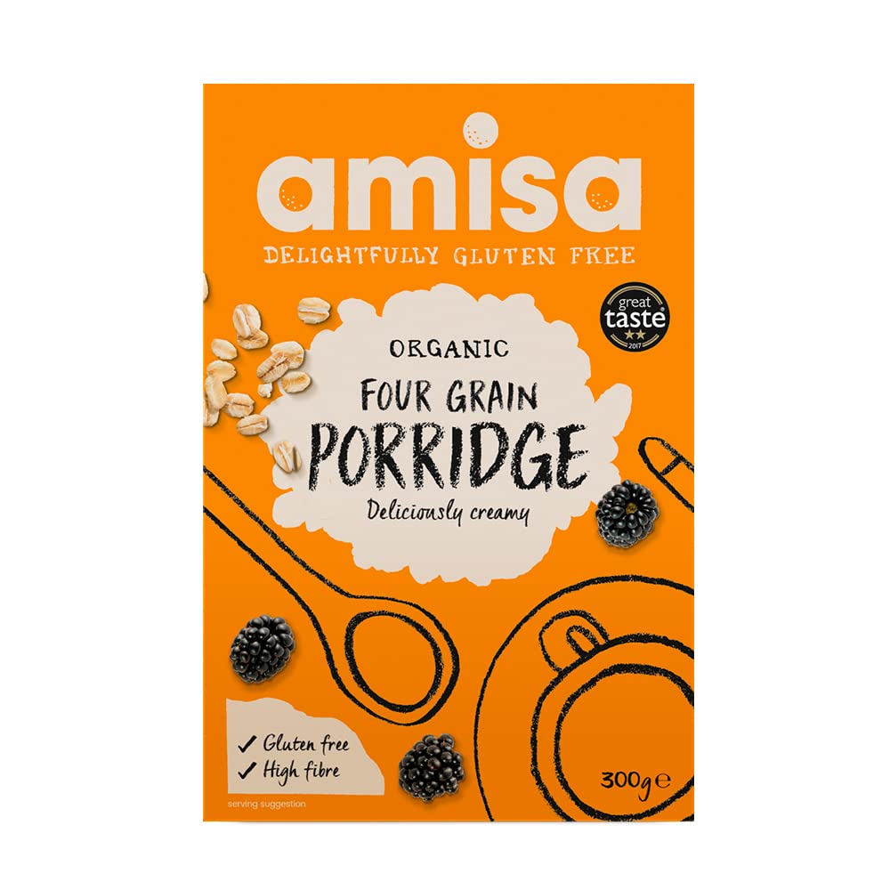Amisa Organic Gluten-Free Four Grain Porridge 300g, Pack of 3 - High Fibre & Vegan-Friendly Breakfast Cereal