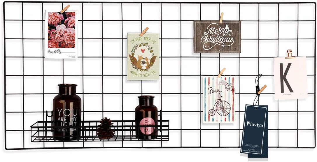 Plaviya Grid Photo, Dorm Decor Wire Wall Grid Panel for Photo Hanging Display Metal Grid Wall Decor Organizer Grid Wall Display Wall Storage 37.41 x 17.7 inch