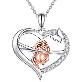 925 Sterling Silver Cute Animal Necklace Heart Sloth/Koala/Bee Pendant for Girls Jewelry Gift for Animal Lovers