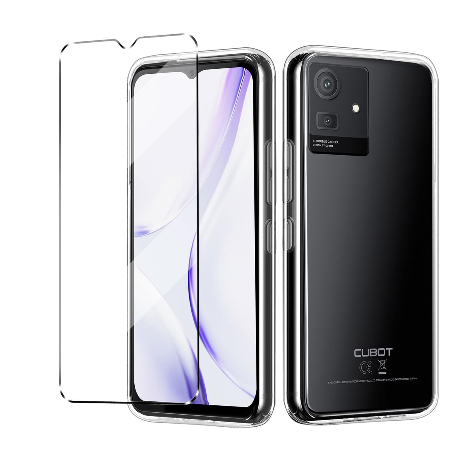 [2 in 1] Case Compatible with Cubot Note 50 Cover with 1 Pack Tempered Glass Screen Protector for Cubot Note 50, Slim Fit Soft TPU Shockproof Anti-Scratch Phone Case Cover - Clear