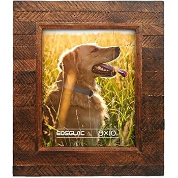 Eosglac Wooden Picture Frame 8x10 inch, Wood Plank Design with Rustic Brown Finish, Wall Mounting or Tabletop Display, Handmade Photo Frame
