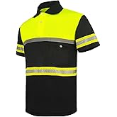 SMASYS High Reflective Men Polo Shirts with Pocket, Hi-Vis Safety Shirts for Men Long Sleeve Workwear