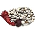 Vijayanti Vaijayanti mala beads necklace - Victory Mala 108 prayer beads for Laxmi Lakshmi Vishnu Krishna pooja puja - 5 mukhi (5 face) Rudraksha Rudraksh Guru bead - Awaken - w/Velvet Rosary pouch