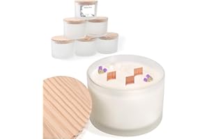 LAMORGIFT 6 PCS 16 oz Frosted White Glass Candle Jars - 3 Wick, Empty Candle Containers for Candle Making Supplies