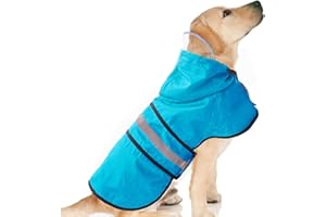 DADANFLY Dog Raincoat Waterproof Reflective Slicker - Lightweight Breathable Hooded Poncho Rain Coat Jacket with Adjustable Belly Strap and Leash Hole for Small Medium Large Dogs (Medium, Blue)