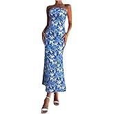 Milumia Women's Boho Floral Tube Dress Wedding Guest Strapless Backless Bodycon Cocktail Summer Long Dresses
