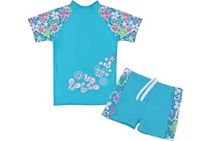 TFJH E Girls Short Sleeve Swimsuit Two Piece Swimwear UPF 50+ UV 3-12 Years