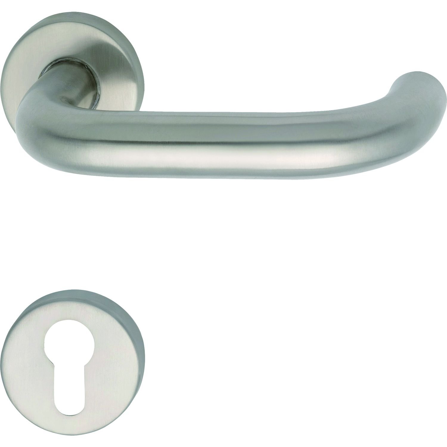 GRUNDMANN 102849 1754/D70M FH Handle Set on Rosette PZ for Fire Doors ÖNORM Door Fitting VK 8.5 Stainless Steel Silver