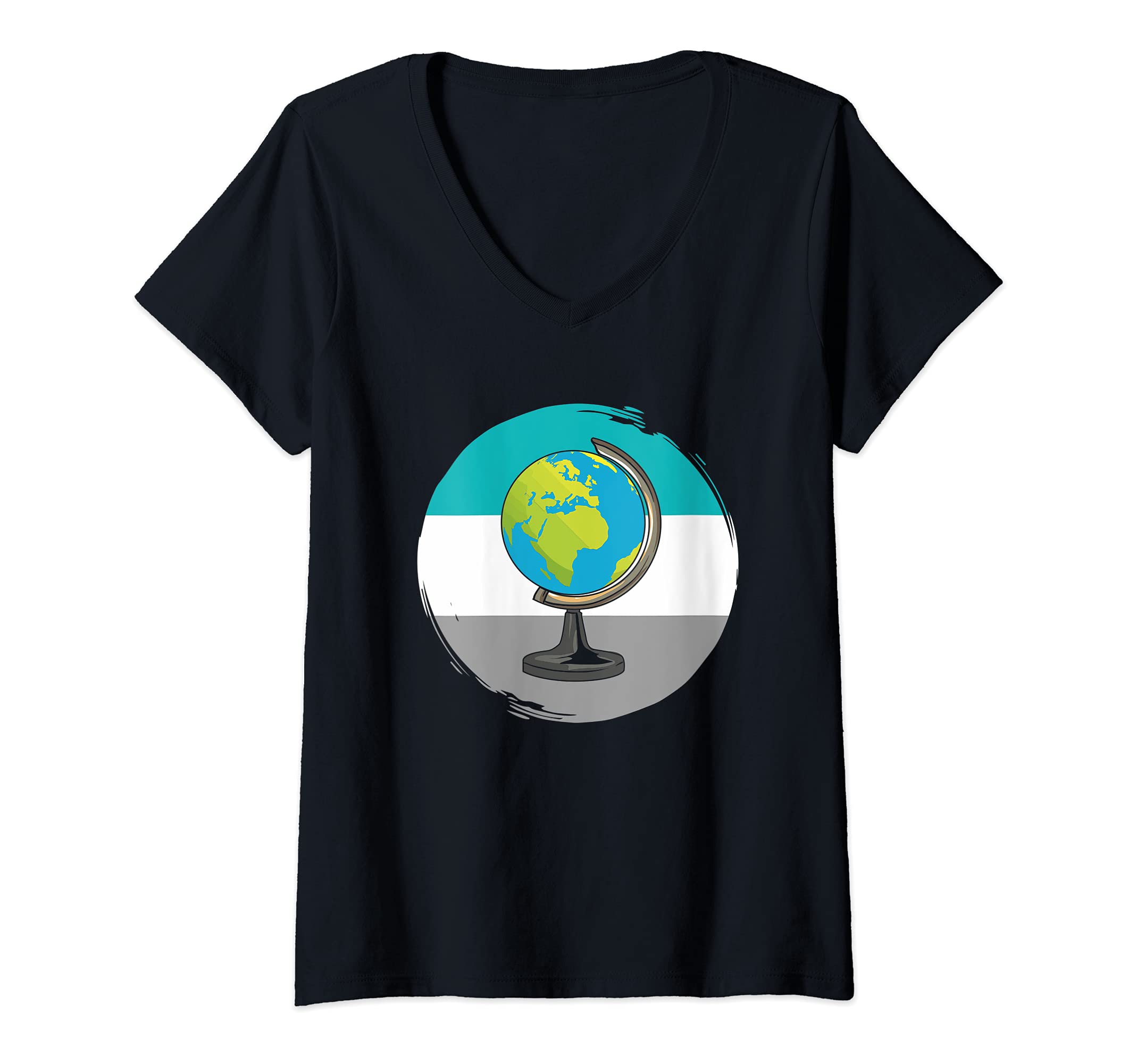 Womens Tabletop Desk Globe Illustration For A Geography Teacher V-Neck T-Shirt