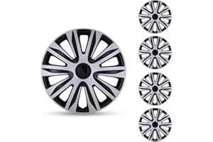 CAROXX Hubcaps 16'', Wheel Rim Cover Universal R16 Hub Caps, Snap On Car Pickup Truck SUV, Wheel Covers, ABS Material, Set of 4, 16-Inch, Silver & Black Lacquer