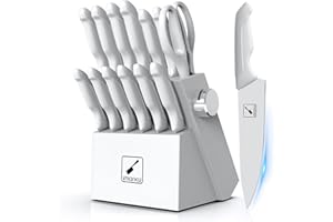 imarku Knife Set with Block, Sharp Knife Set with Built-in Sharpener, Stainless Steel Kitchen Knife Set with Non-Slip Ergonomic Handle, Dishwasher Safe, 14 PCS Professional Knife Set for Gift, White