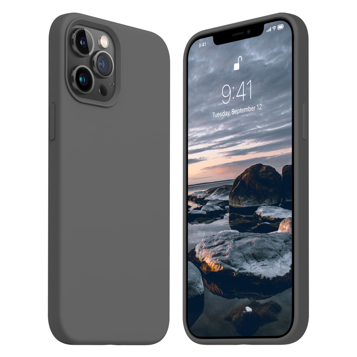 JELE Shockproof Designed for iPhone 12 Pro Max Case, Liquid Silicone Phone Case with [Soft Anti-Scratch Microfiber Lining] Military Grade Drop Protection Slim Thin Cover, 6.7 inch, Space Gray