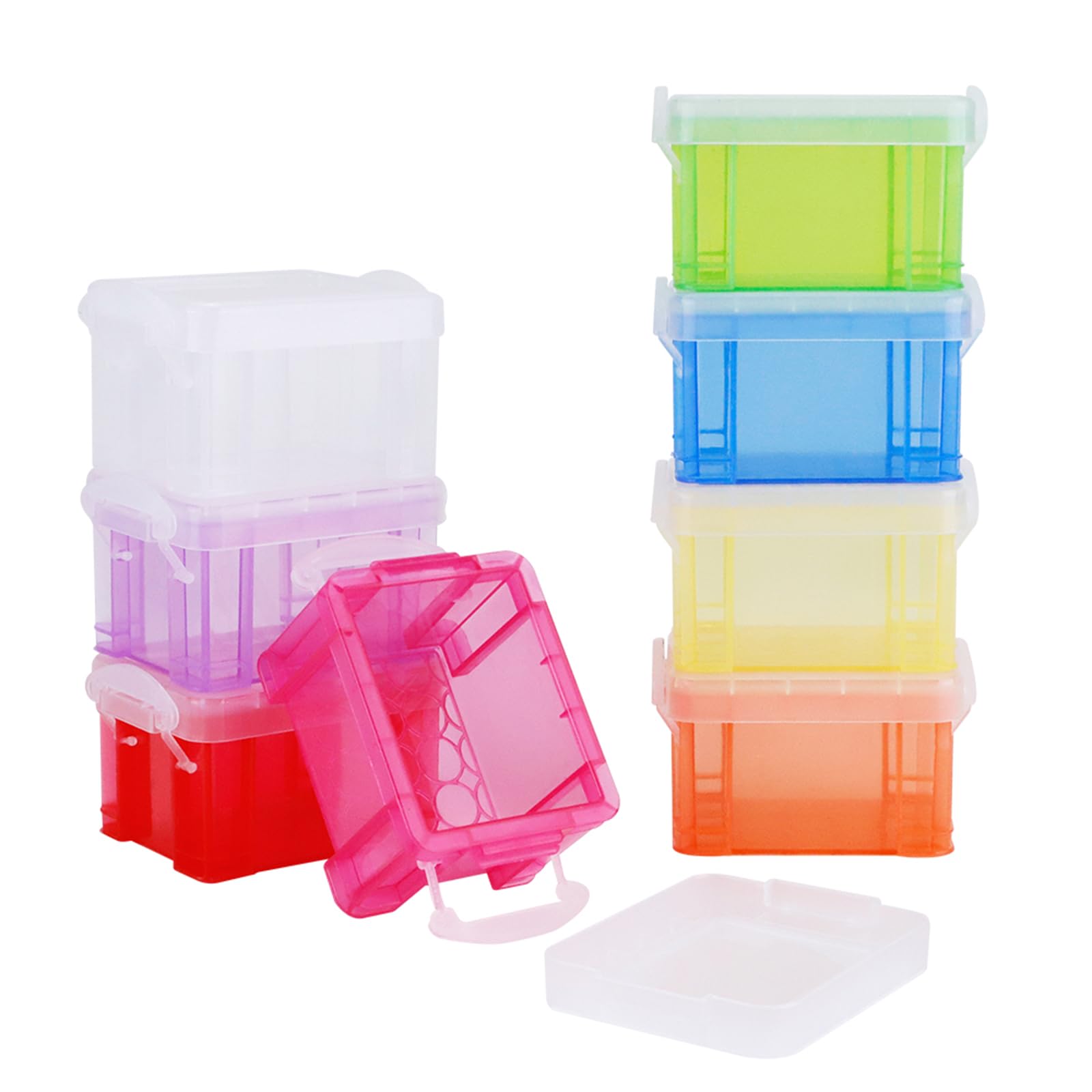 HMIEPRS 8Pcs Small Plastic Storage Box with Lid & Snap, Mini Color Storage Containers Really Useful Box, Clear Organizer Boxes for Small Craft Items Jewelry Desk Kitchen Office Storage, 3.4x2.6x2 in