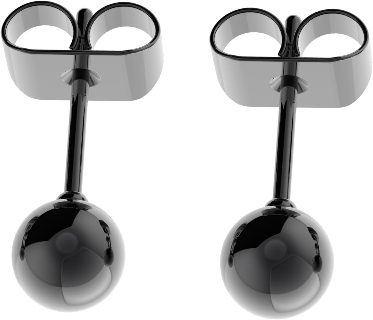 Unisex Stainless PLAIN STEEL BALL EAR STUDS, Upper Ear, Earrings, 3-10mm BLACK (5 MM)