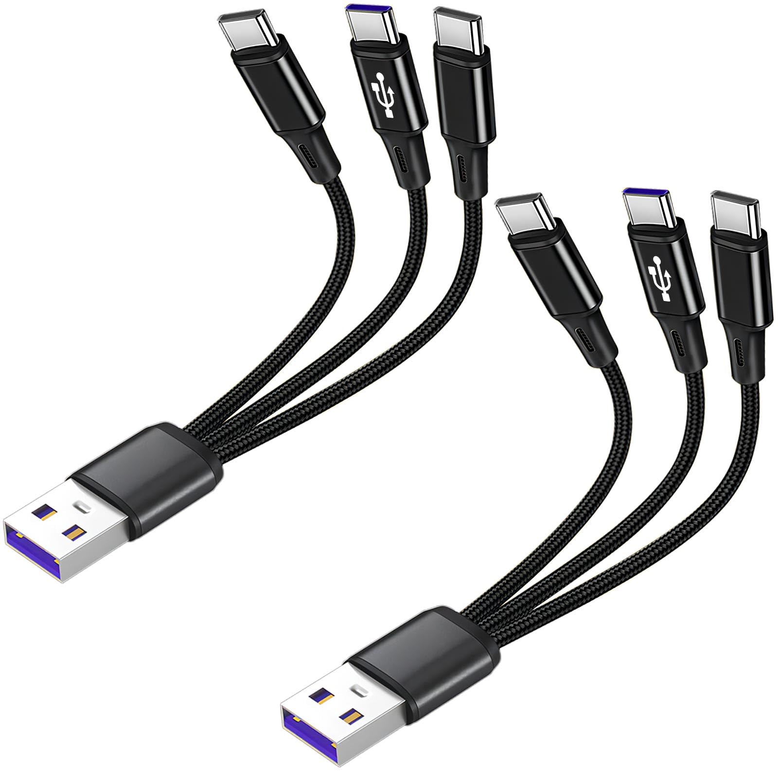 Photo 1 of 0.6FT 2Pack USB A to Multi 3 Type C Splitter Cable, 3 in 1 Multi Charging Cable Nylon Cord, USB A to 3 USB C Port Compatible with Apple i-Phone 15,iPad Pro/Air,Sam-Sung S24 S23,Moto,Google Pixel 8,LG