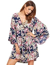 Milumia - Mini vestido de mujer con estampado floral en la parte delantera con cruz y cuello en V