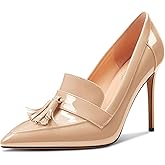 TNYNFBEB Womens Stiletto High Heel Pointed Toe Pumps Tassel Loafers Shoes Slip-on Prom Dress Patent Leather 3.9 Inches Heels
