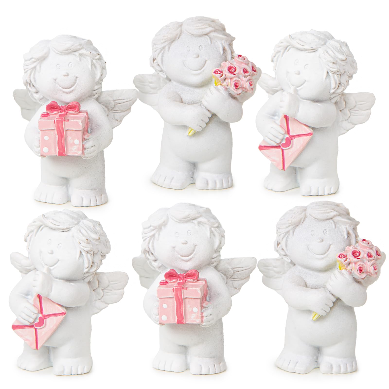 Logbuch-Verlag 6 Small Guardian Angel Figurines Give-Away Party Bag Pink White 5 cm Mini Gift