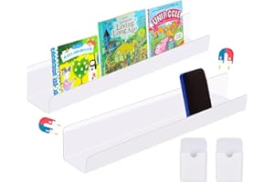 TRYITSBEST 2 Sets Magnetic Book Shelf for Whiteboard,Acrylic Magnetic Book Display Shelf,Reusable Magnetic Shelf with 2pcs Pen Container for Whiteboard Classroom,Kids Room Teacher Classroom (White-2pcs)