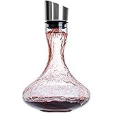 Wlasss Hand Blown Wine Decanter with Aerator, 1300ml/44oz Red Wine Decanter, Crystal Wine Carafe with Stainless Steel Pour Lid and Filter, Elegant Design Easy Pour, Wine Aerator Wine Gifts