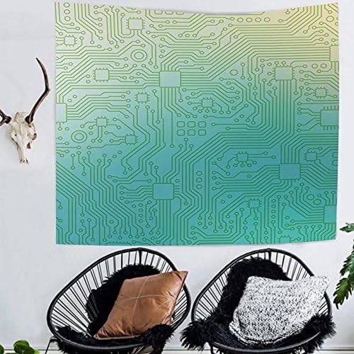 Amazing Outlets Tapestry custom Abstract Decor Tapestry Technology Pattern Motherboard Image Background Vector Graphics for Bedroom Living Room Dorm Jade Green Pale Green