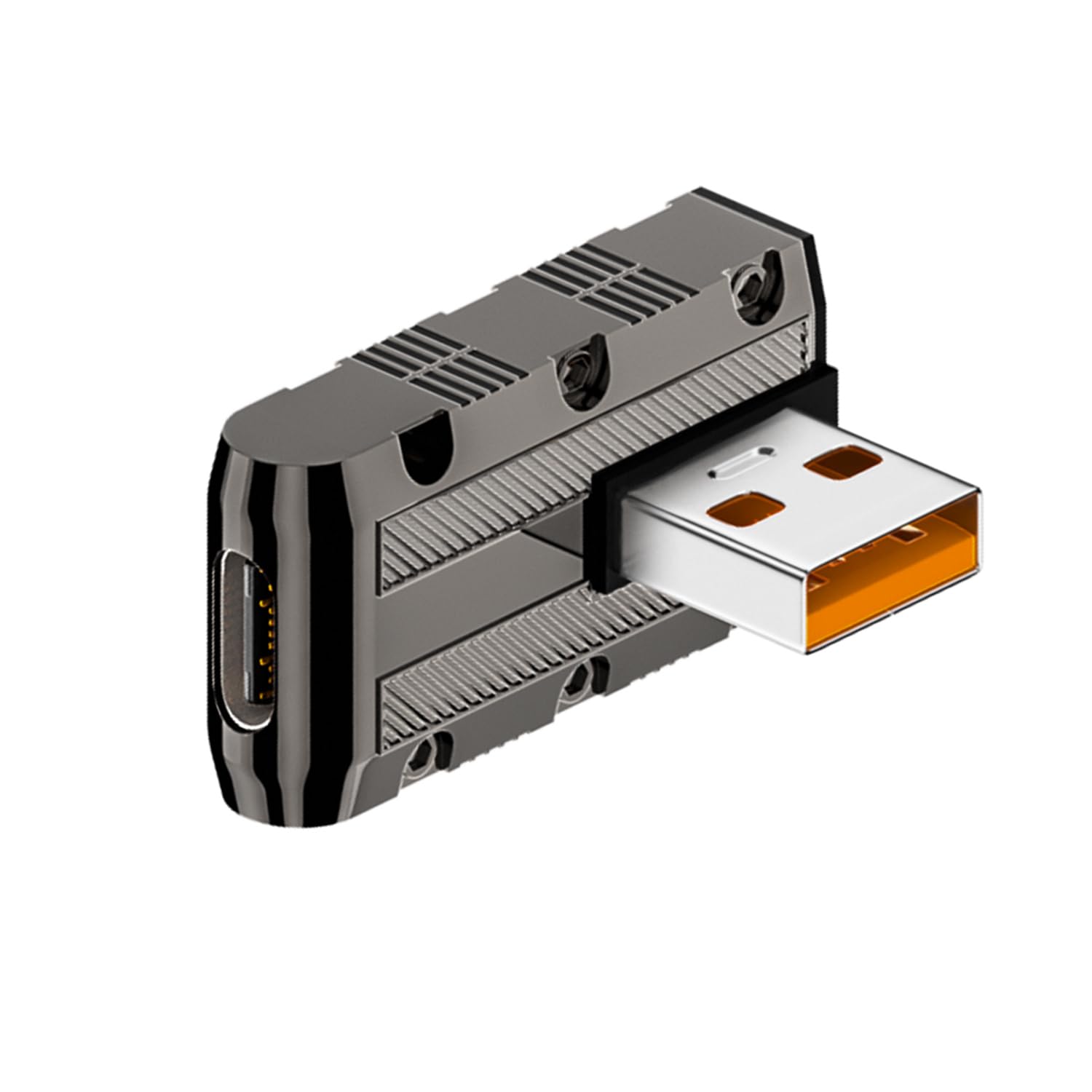 QIANRENON Metal Mecha Model 120W USB3.1 to USB C 90° Angle Adapter 10Gbps USB3.1 Male to USB C Female Right Angle Connector, LED light, for PC Laptop Wall Charger, Vertical Bend (C Port to Right)