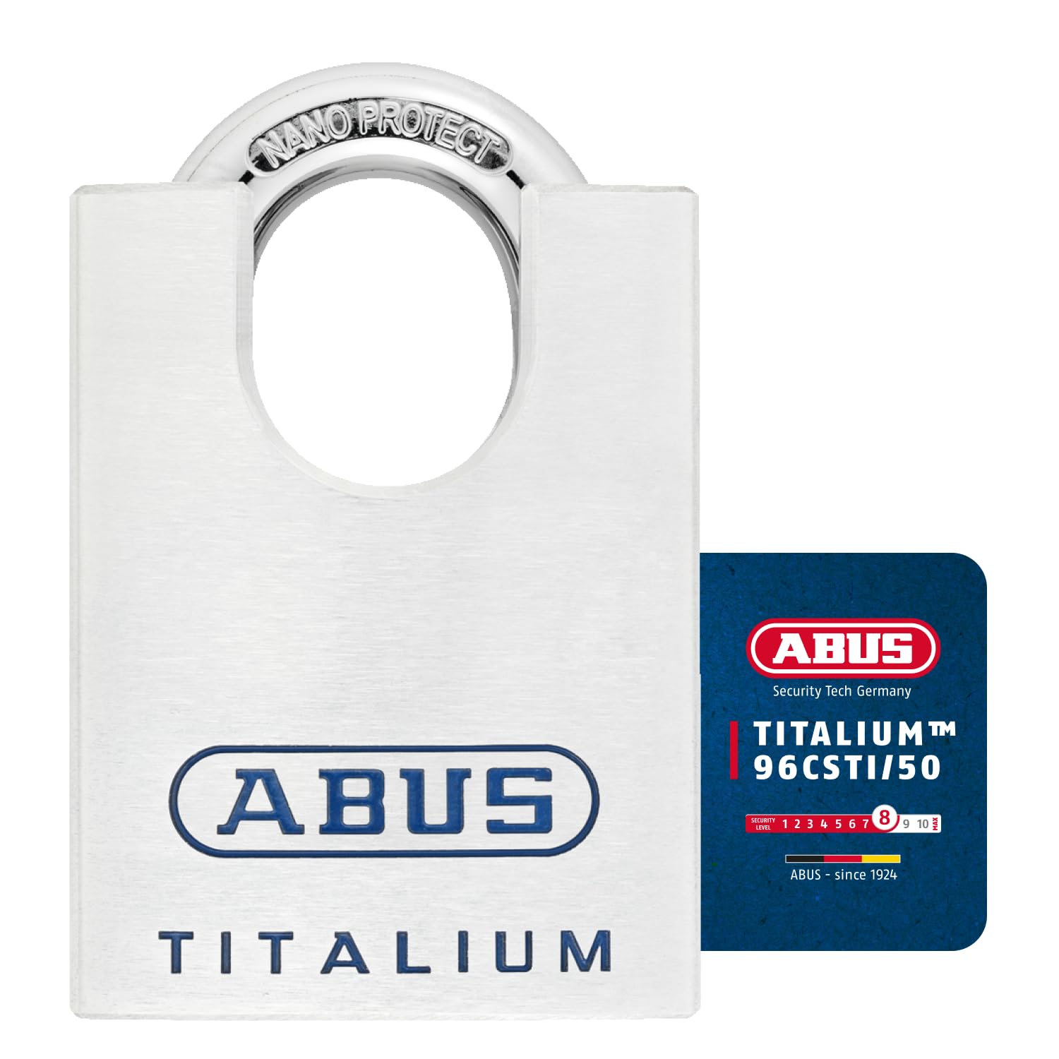 ABUS TITALIUM™ Padlock 96CSTI/50 with Light Lock Body Made of Solid Aluminium - Integrated Shackle Protection - 70263 - ABUS Security Level 8 - Silver