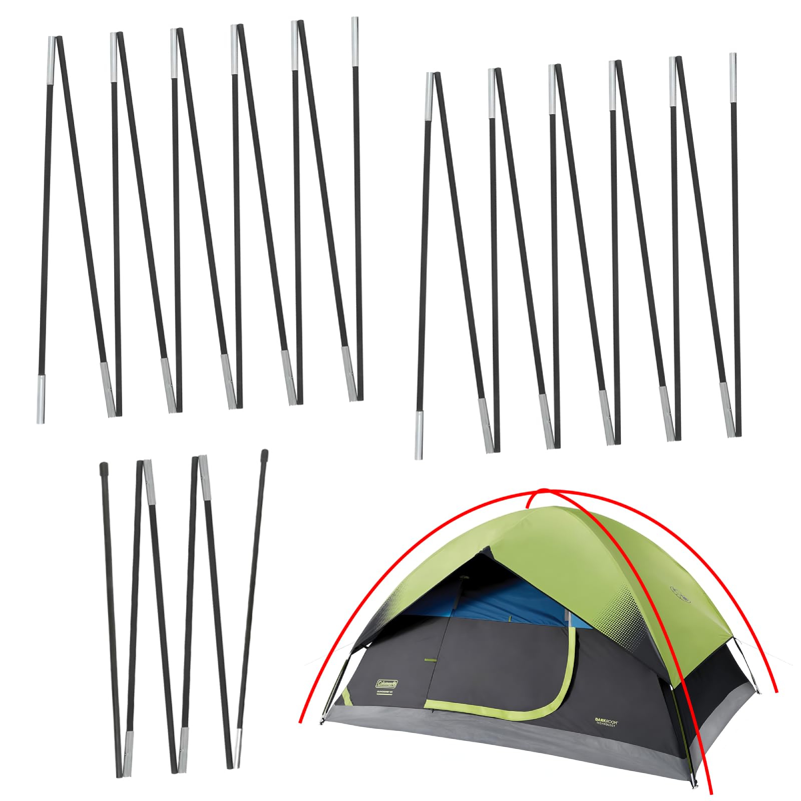 Photo 1 of Vekclit Upgrade 3 PCS Tent Poles Replacement for Coleman 4 Person DarkRoom Camping Tent