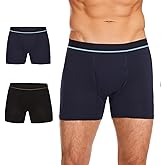 ShieldEase Washable Incontinence Boxer Briefs for Men - Cotton Urinary Leakproof Underwear with Fly, Enhanced Front & Rear Protection 150 ml Absorbency (2 Pack, 2XL, Black+Blue)