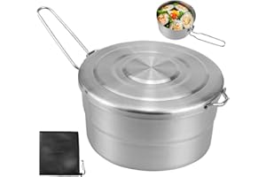 DOERDO Stainless Steel Camping Cook Pot with Lid and Folding Handle, 1.5L Camping Cookware Large Capacity Bento Pot for Outdo