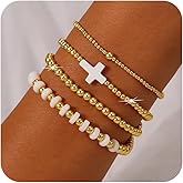 Bohxantium Gold Beaded Bracelets Stack for Women Valentines Day Gifts for Her Stackable 14K Gold Plated Beads Ball Cross Bracelet Boho Christian Jewelry Faith Friendship Birthday Gifts for Women