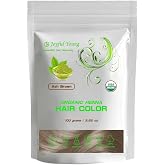 Joyful Young Organic Henna Hair Dye Powder for Gray Hair, Ash Brown | Plant-based herbal color powder with botanical ingredients. Vegan formula for women &amp; men and beard coloring.