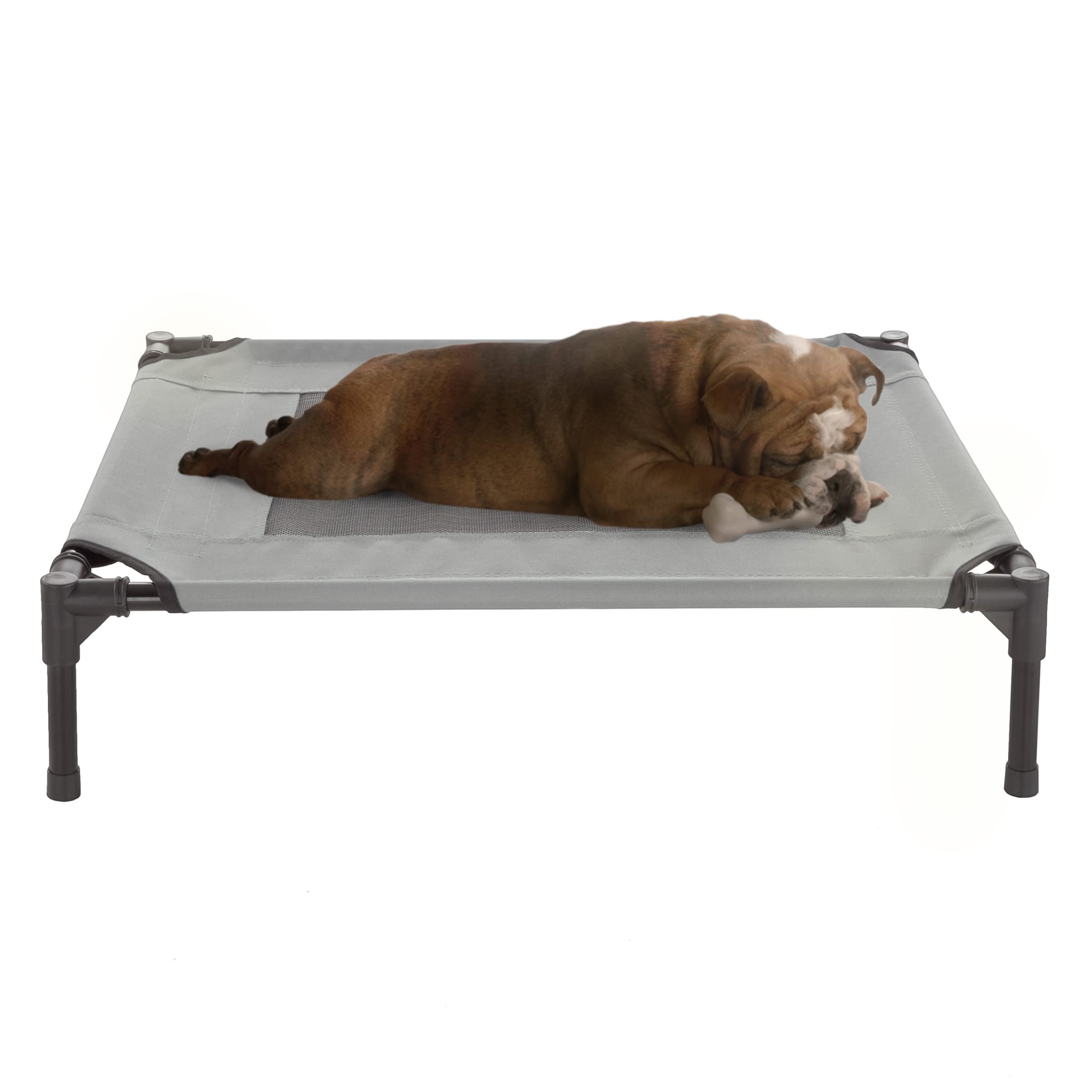 Petmaker Elevated Pet Bed-Portable Raised Cot-Style Bed W/Non-Slip Feet, 30”x 24”x 7” for Dogs, Cats, and Small Pets-Indoor/Outdoor Use (Gray)