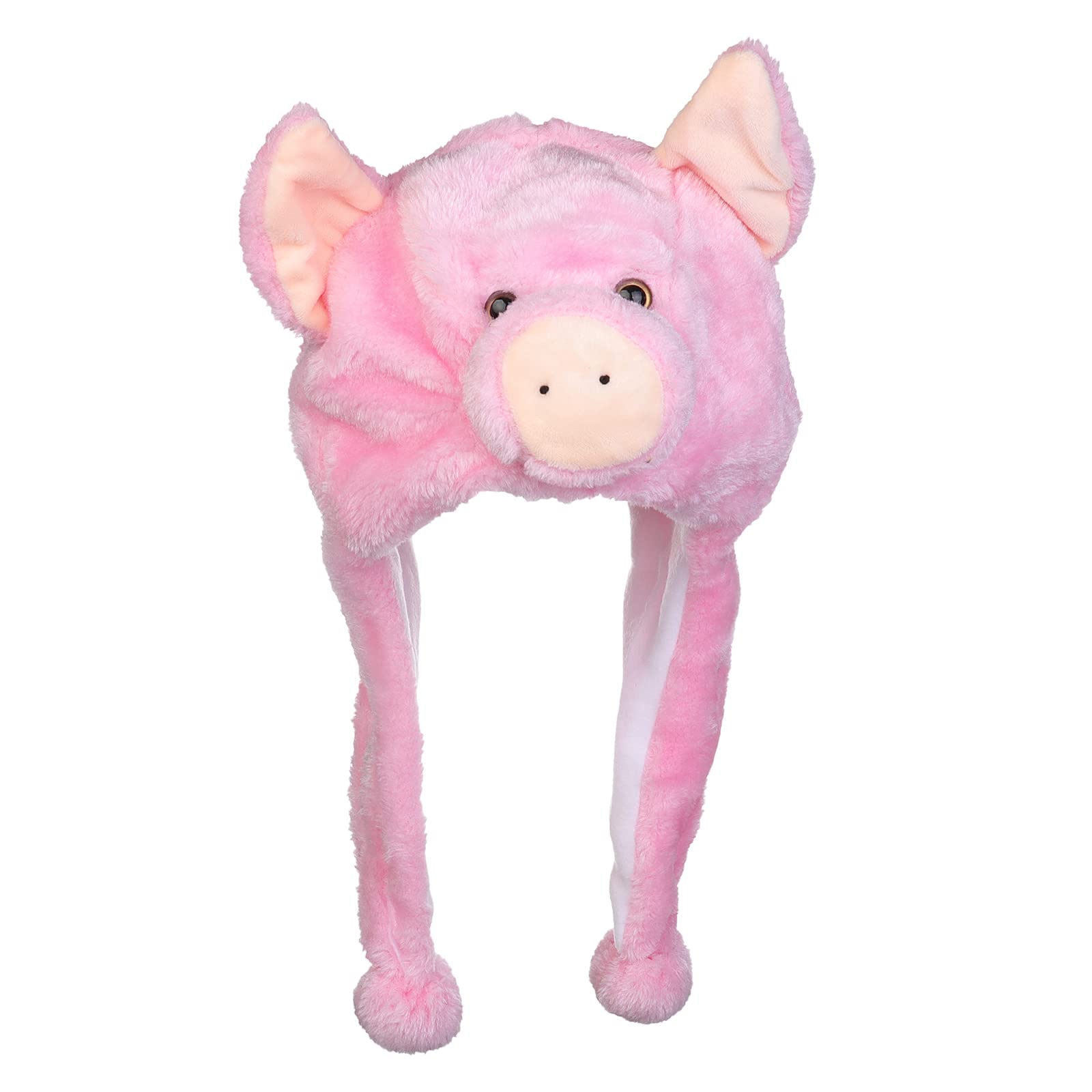 JK Home 2-in-1 Hat with Earflaps Scarf Set Cute Plush Animal Hat Cosplay Costume Headwear Warm Soft Cozy Hats for Kids Adults One Size Novelty Headgear Photo Props Pink Pig
