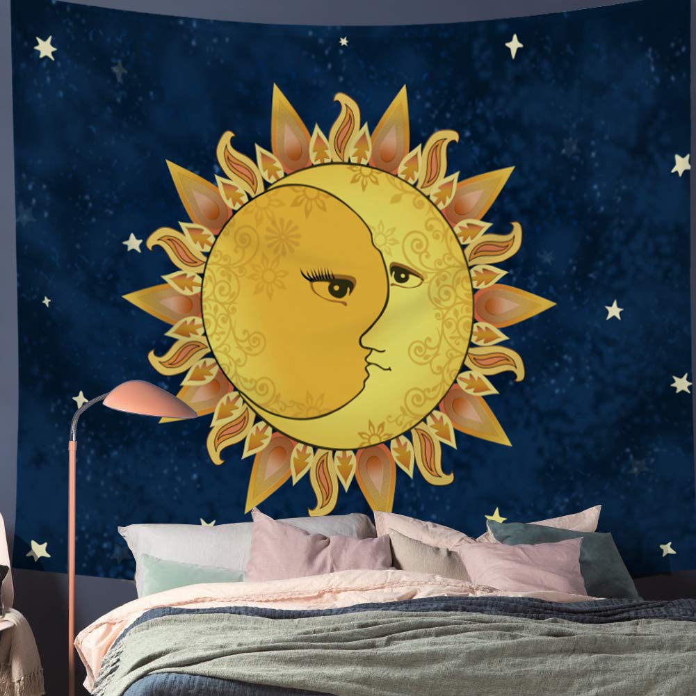 Kmnovo Tarot Moon And Sun Tapestry Gold Bedroom Dorm Room Decorations For Teen Girls White And Black Fatimas Wall Hanging Best Wall Decor Blue