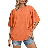 rosemia Oversized Tshirts for Women Acid Wash Short Sleeve Cotton Shirts Vintage Baggy Tops
